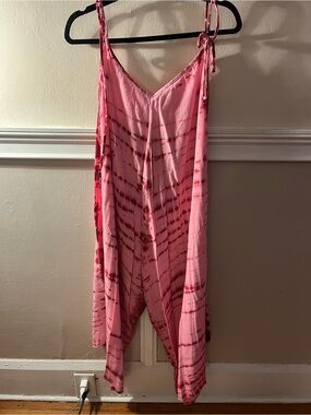 Pink Tie-Dye Jumpsuit with Tie Straps